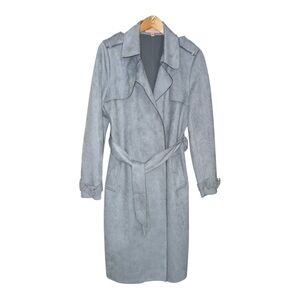 Philosophy Gray Medium Faux Leather Trench Coat Belted Classic Minimalist Chic